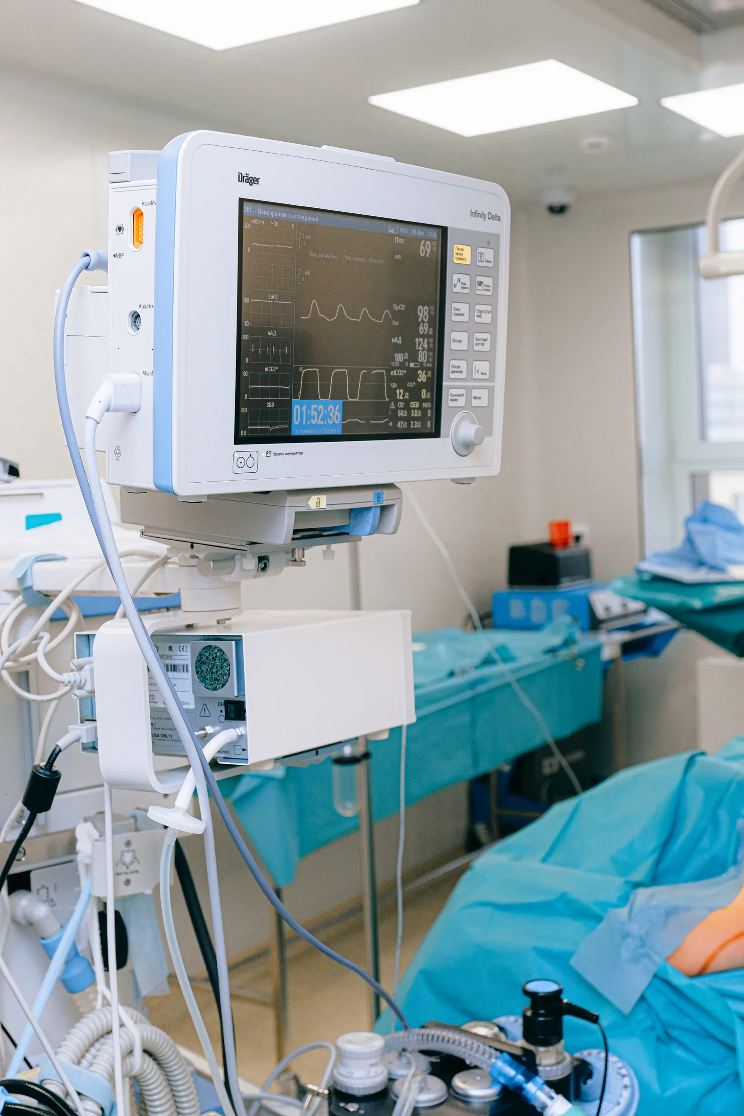 A hospital operating theatre with surgical lighting
